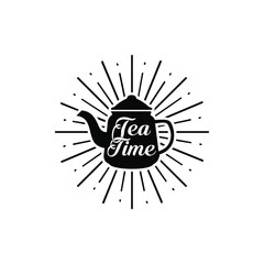 tea time vintage tea pot vector logo design