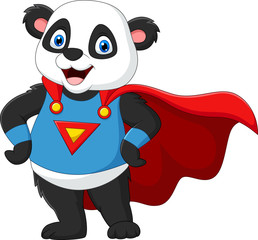 Cartoon superhero panda posing with a red cloak © tigatelu