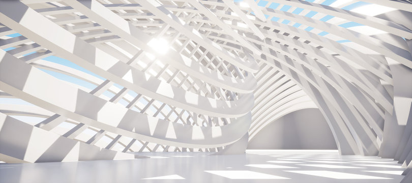 Colorful abstract panoramic background: geometric white ring.  ( Car backplate, 3D rendering computer digitally generated illustration.)