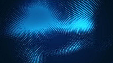 Fototapeta premium Dot blue wave light screen gradient texture background. Abstract technology big data digital background. 3d rendering.