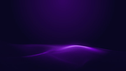 Dot blue purple wave line light gradient dark background. Abstract  technology big data digital background. 3d rendering.