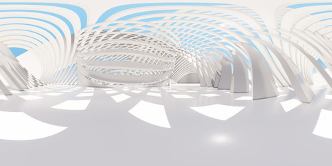 Colorful 360 degree abstract panoramic background: geometric white ring.  ( Car backplate, 3D rendering computer digitally generated illustration.) - obrazy, fototapety, plakaty