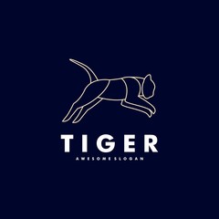 Vector Logo Illustration Tiger Jump Line Art Style.