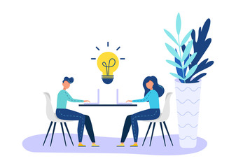 New ideas concept. People working together on website. Layout for website header.