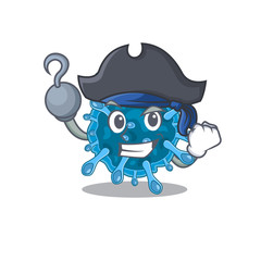 Cool microscopic corona virus in one hand Pirate cartoon design style with hat