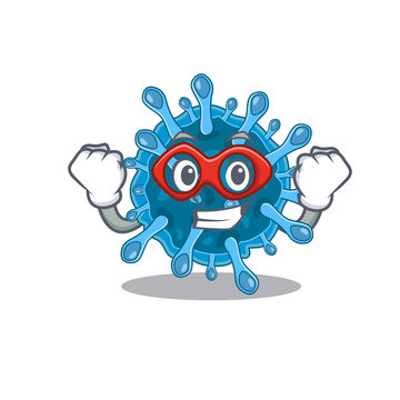 A picture of microscopic corona virus in a Super hero cartoon character