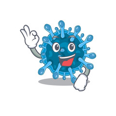microscopic corona virus cartoon character design style making an Okay gesture
