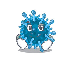 Funny microscopic corona virus mascot character showing confident gesture