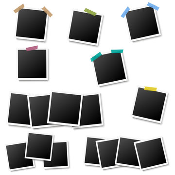 Set of photo frames on sticky tapes. Vector.