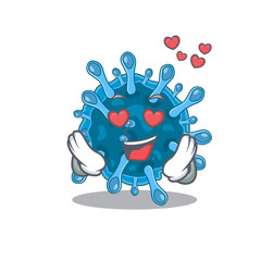 cute microscopic corona virus cartoon character showing a falling in love face