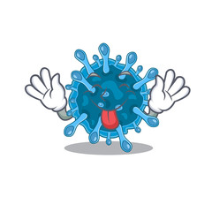 Funny face microscopic corona virus mascot design style with tongue out