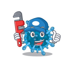 Fototapeta premium Smart Plumber microscopic corona virus on cartoon character design
