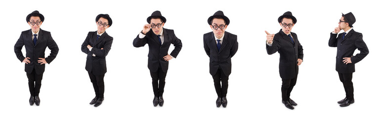 Obraz premium Funny gentleman in striped suit isolated on white