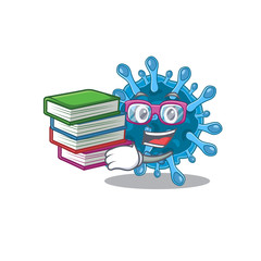 A diligent student in microscopic corona virus mascot design with book