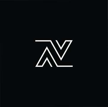 Minimal elegant monogram art logo. Outstanding professional trendy awesome artistic AV VA NZ ZN initial based Alphabet icon logo. Premium Business logo White color on black background