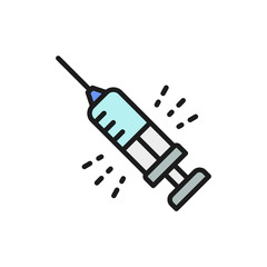 Insulin syringe, medical needle flat color line icon.