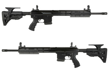 side view of a semi-automatic rifle on a white background