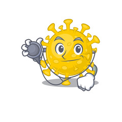 Fototapeta premium An elegant corona virus diagnosis in a Doctor Cartoon character with tools