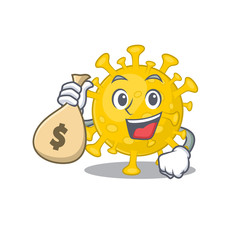 Smiley rich corona virus diagnosis cartoon character bring money bags