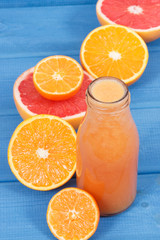 Fresh coctail or smoothie made of citrus fruits. Healthy dessert for diet and slimming
