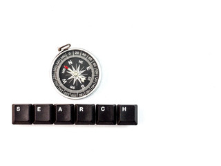 Compass and SEARCH Splatter blackkeyboards botton the White background.