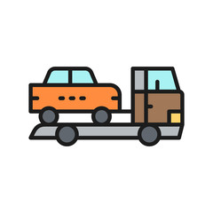 Tow truck, car evacuation flat color line icon.
