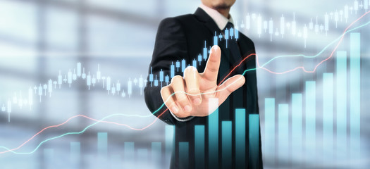 Businessman plan graph growth and increase of chart positive indicators