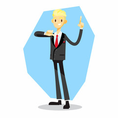 businessman cartoon character with proud and point finger to the top pose