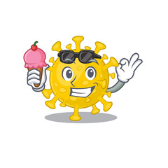 cartoon character of corona virus diagnosis holding an ice cream