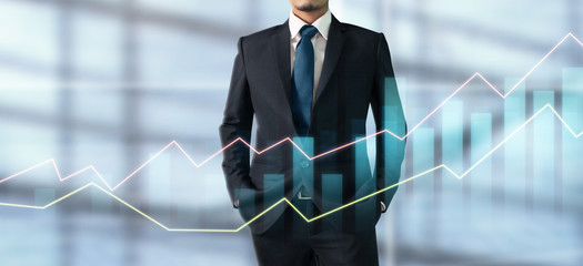 Businessman plan graph growth and increase of chart positive indicators