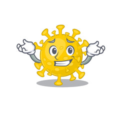 Happy face of corona virus diagnosis mascot cartoon style