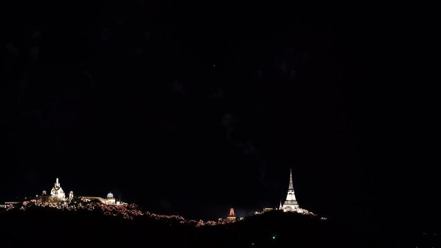 Phra Nakorn Kiri firework festival at night in Phetchaburi, Thailand.