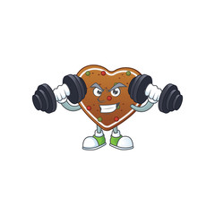 Mascot design of grinning Fitness exercise gingerbread love lift up barbells