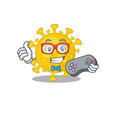 Cool gamer of corona virus diagnosis mascot design style with controller