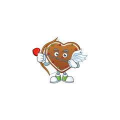 Sweet cartoon character of gingerbread love Cupid with arrow and wings