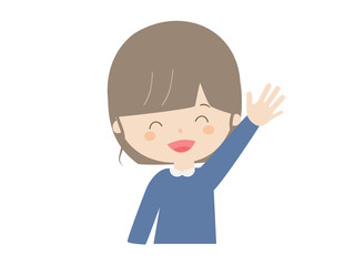 Girl raising hand with a smile