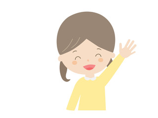 Girl raising hand with a smile
