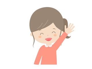 Girl raising hand with a smile