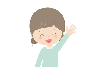 Girl raising hand with a smile