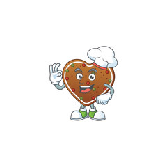 A picture of gingerbread love cartoon character wearing white chef hat