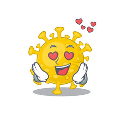 cute corona virus diagnosis cartoon character showing a falling in love face