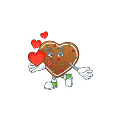 A romantic cartoon character of gingerbread love with a heart