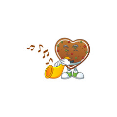 Gingerbread love cartoon character playing music with a trumpet