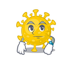 Corona virus diagnosis on waiting gesture mascot design style