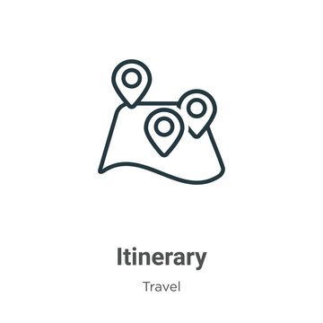 Itinerary outline vector icon. Thin line black itinerary icon, flat vector simple element illustration from editable travel concept isolated stroke on white background