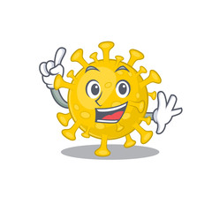 One Finger corona virus diagnosis in mascot cartoon character style