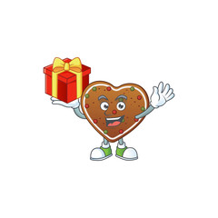A mascot design style of gingerbread love showing crazy face