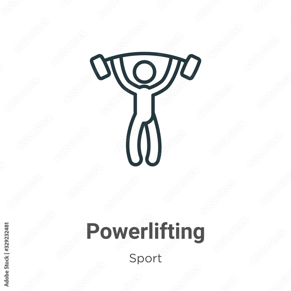 Poster powerlifting outline vector icon. thin line black powerlifting icon, flat vector simple element illu