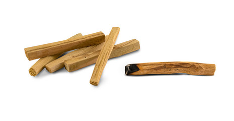 Palo santo wooden sticks isolated on white background. Traditional incense sticks for cleansing home and aura. South American tradition.