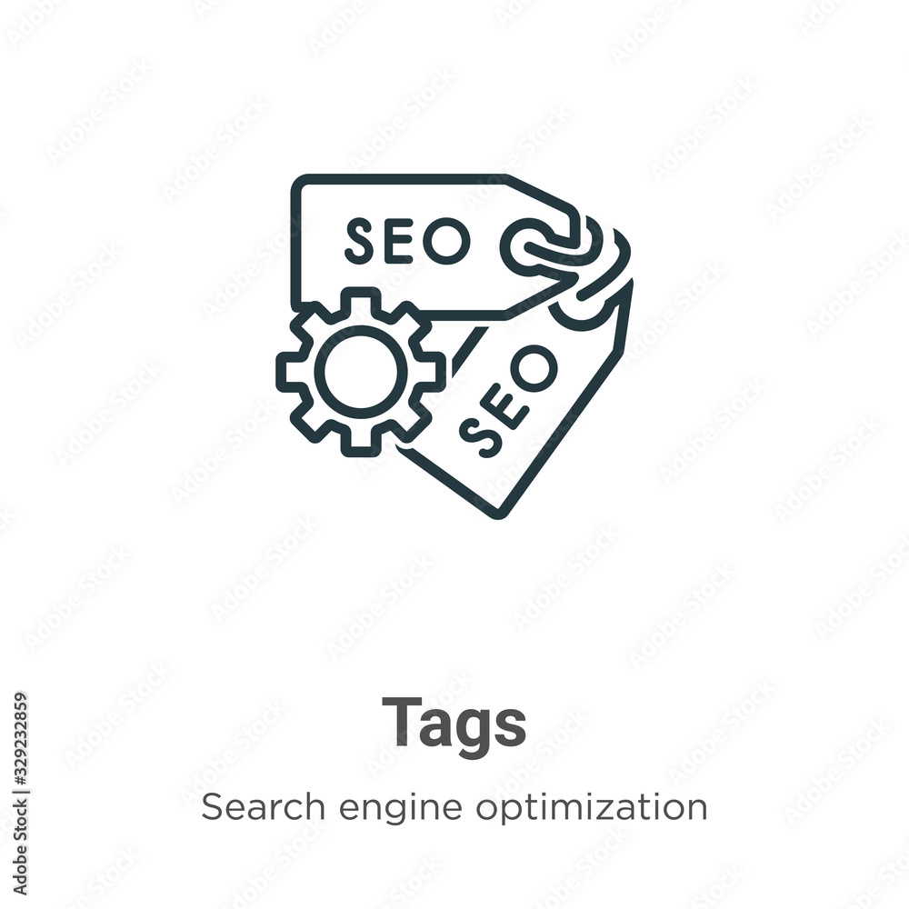 Poster tags outline vector icon. thin line black tags icon, flat vector simple element illustration from ed